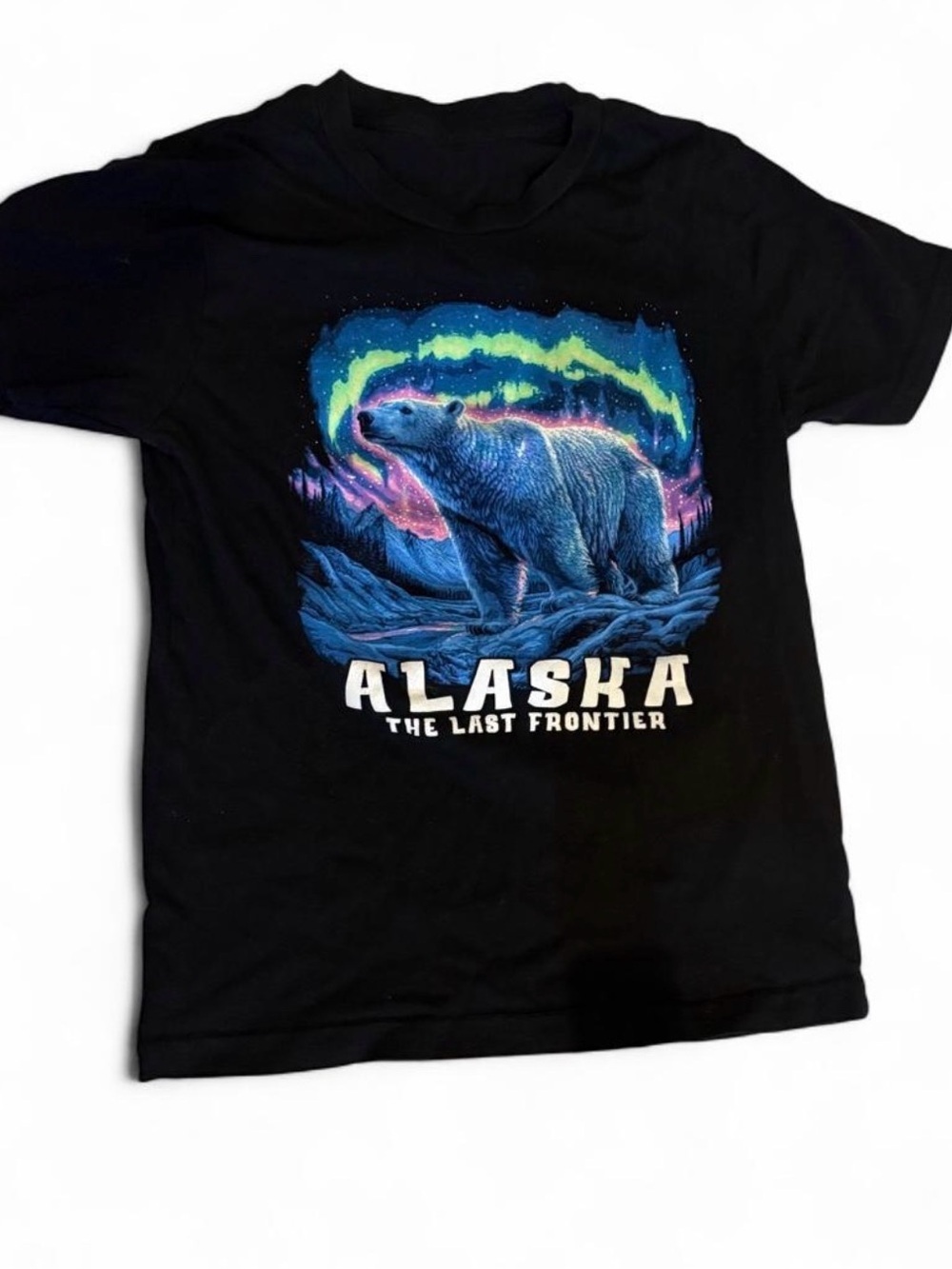 Alaska The Last Frontier Kids T Shirt Polar Bear Northern Lights Black Kids 5/6